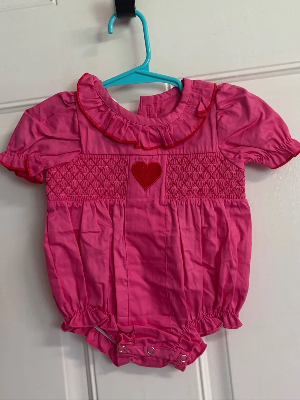 NWT 3M Rylee Faith hot pink, embroidered heart smocked bubble.  Retail 48.99.